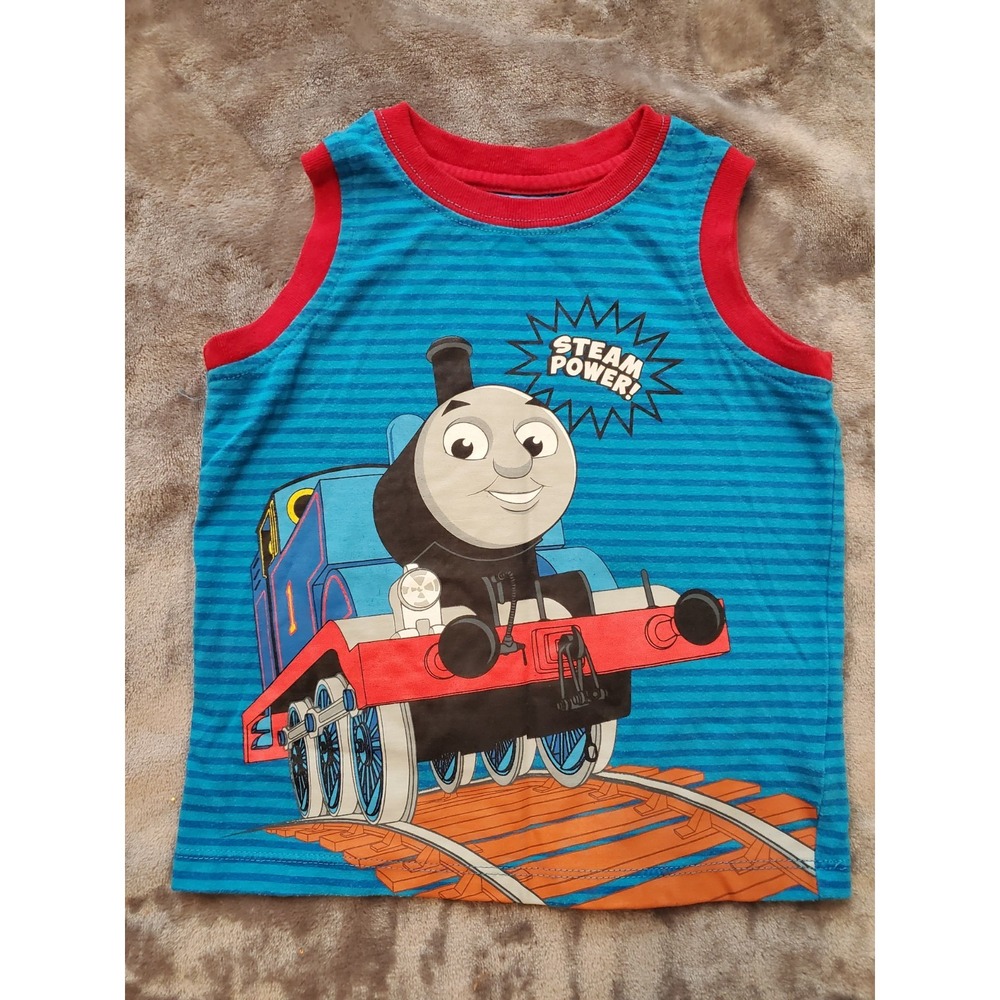 vintage thomas the trains Boys Striped Blue Tank Top 24 Months